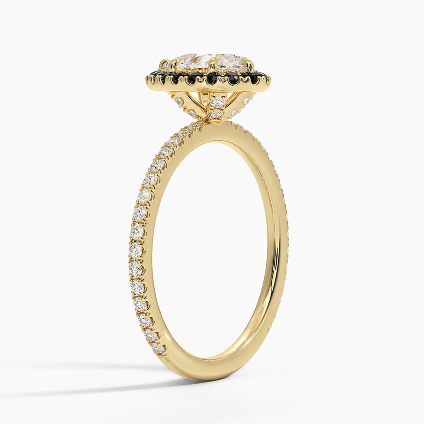 Waverly Halo Diamond Ring with Black Diamond Accents in 18K Yellow Gold