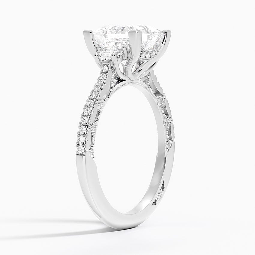 18K White Gold Tacori Lunetta Crescent Pavé Three Stone Diamond Ring
