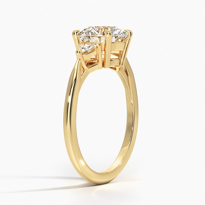 18K Yellow Gold Trillion Cut Three Stone Diamond Ring