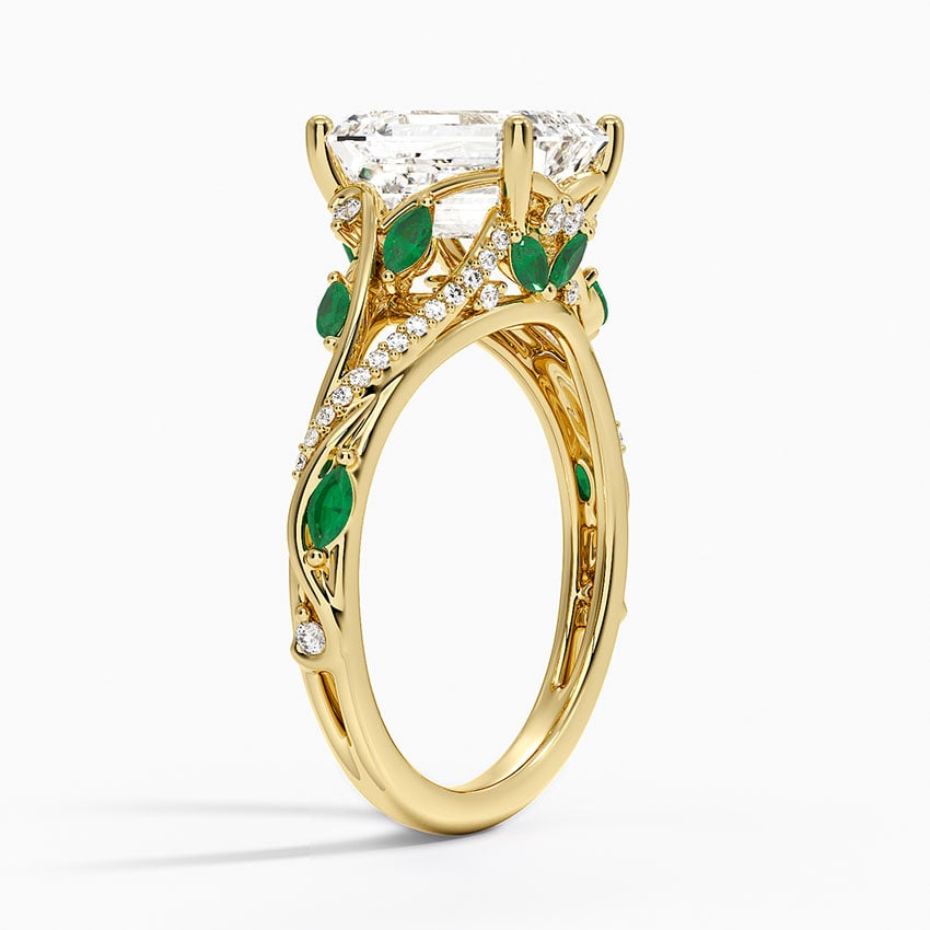 Begonia Vine Diamond and Lab Emerald Ring