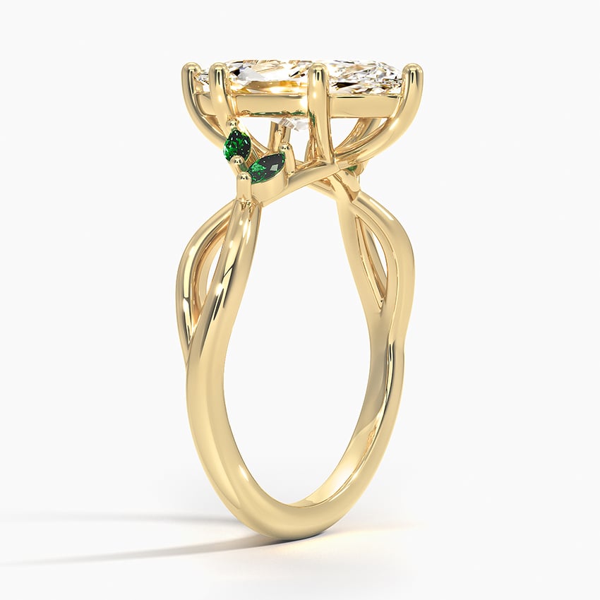 18K Yellow Gold Willow Ring With Lab Emerald Accents