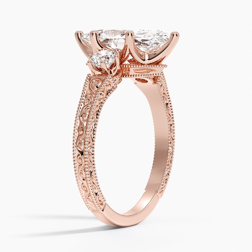 14K Rose Gold Hudson Engraved Three Stone Diamond Ring (1/3 ct. tw.)