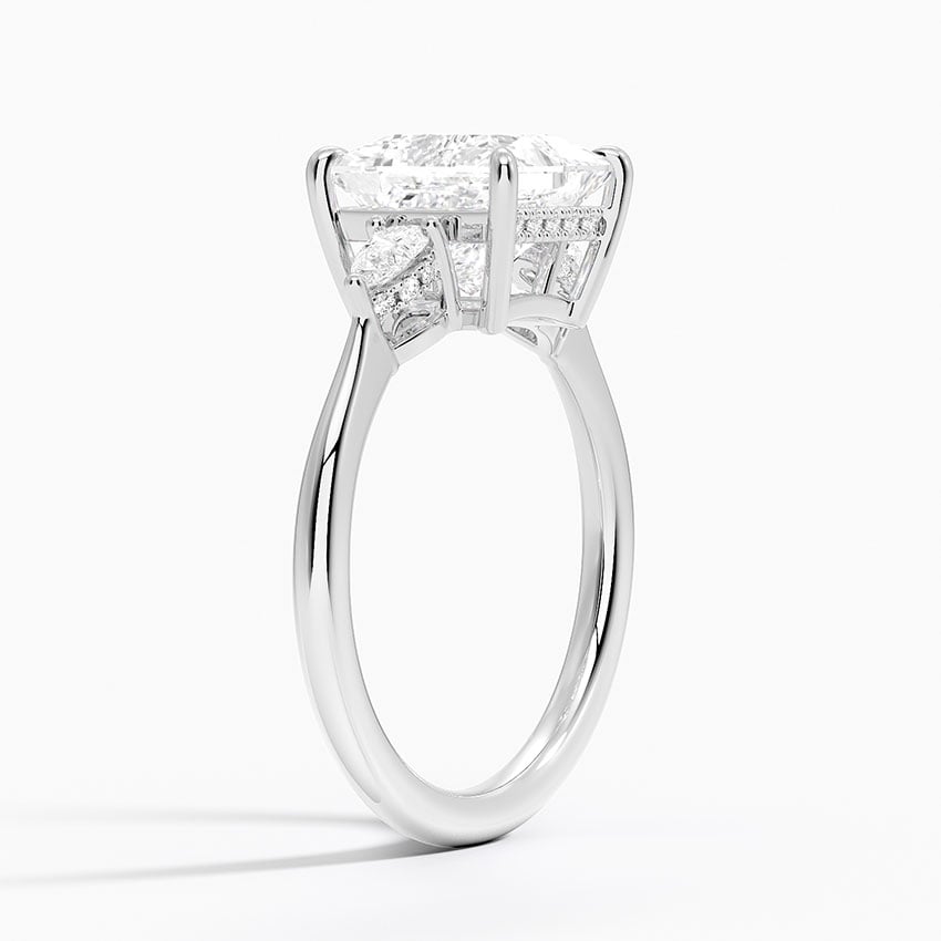 18K White Gold Adorned Petite Opera Three Stone Diamond Ring
