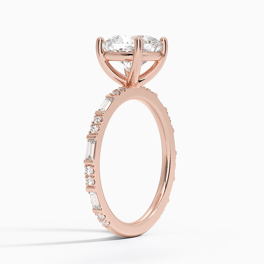 14K Rose Gold Luz Baguette and Round Diamond Ring