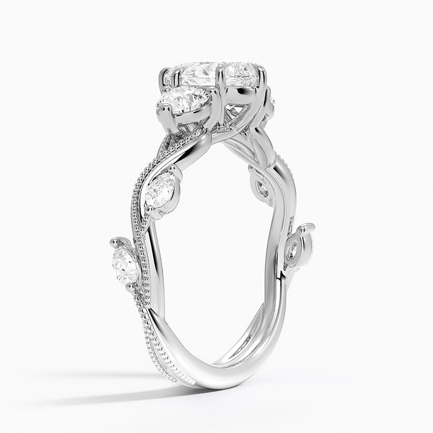 18K White Gold Vintage Secret Garden Three Stone Diamond Ring