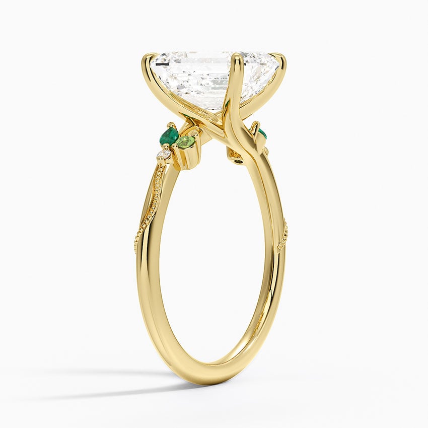 Camellia Milgrain Green Gemstone and Diamond Ring
