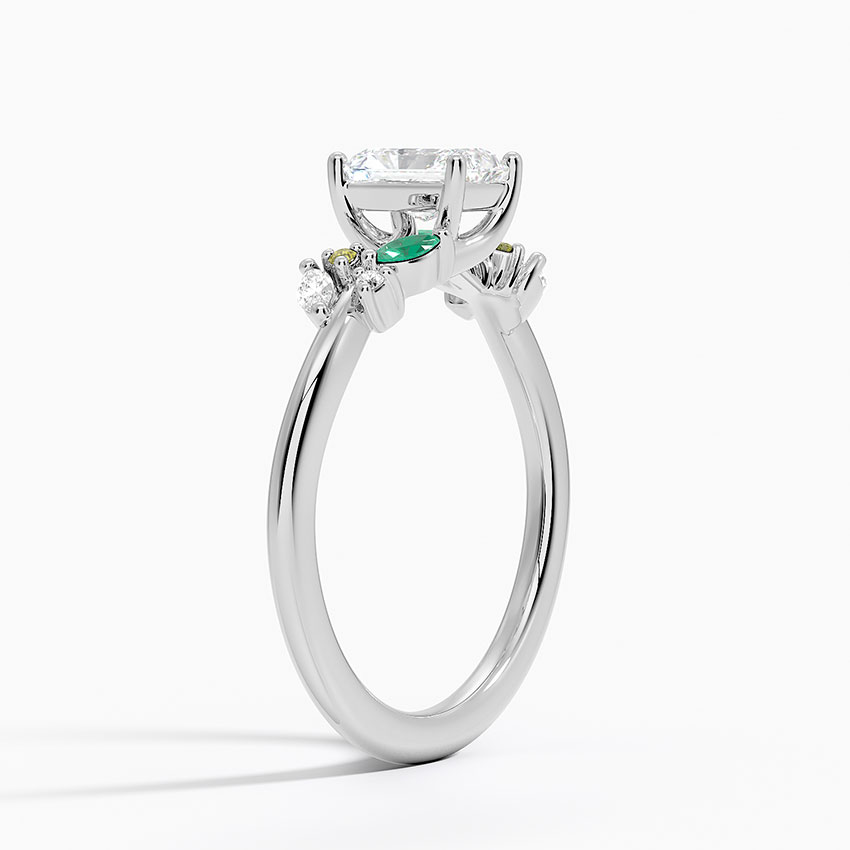 18K White Gold Arden Diamond Ring with Lab Emerald Accents