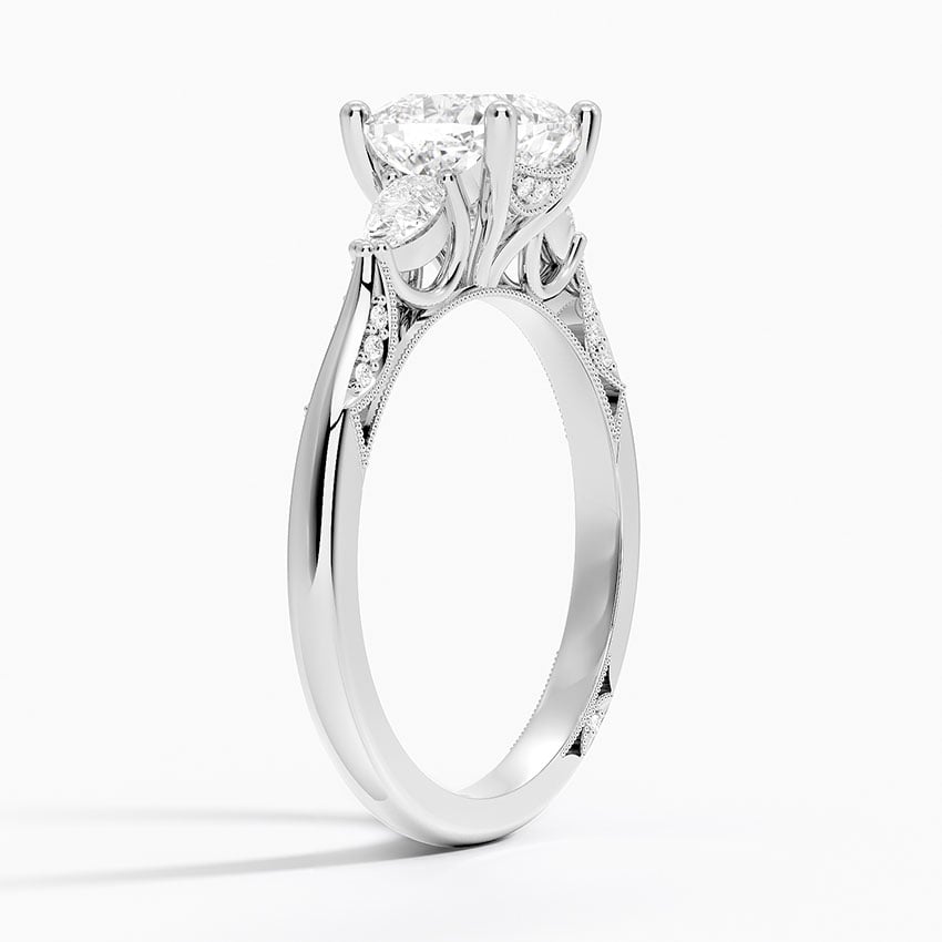 Three Stone Milgrain Pavé Diamond Setting