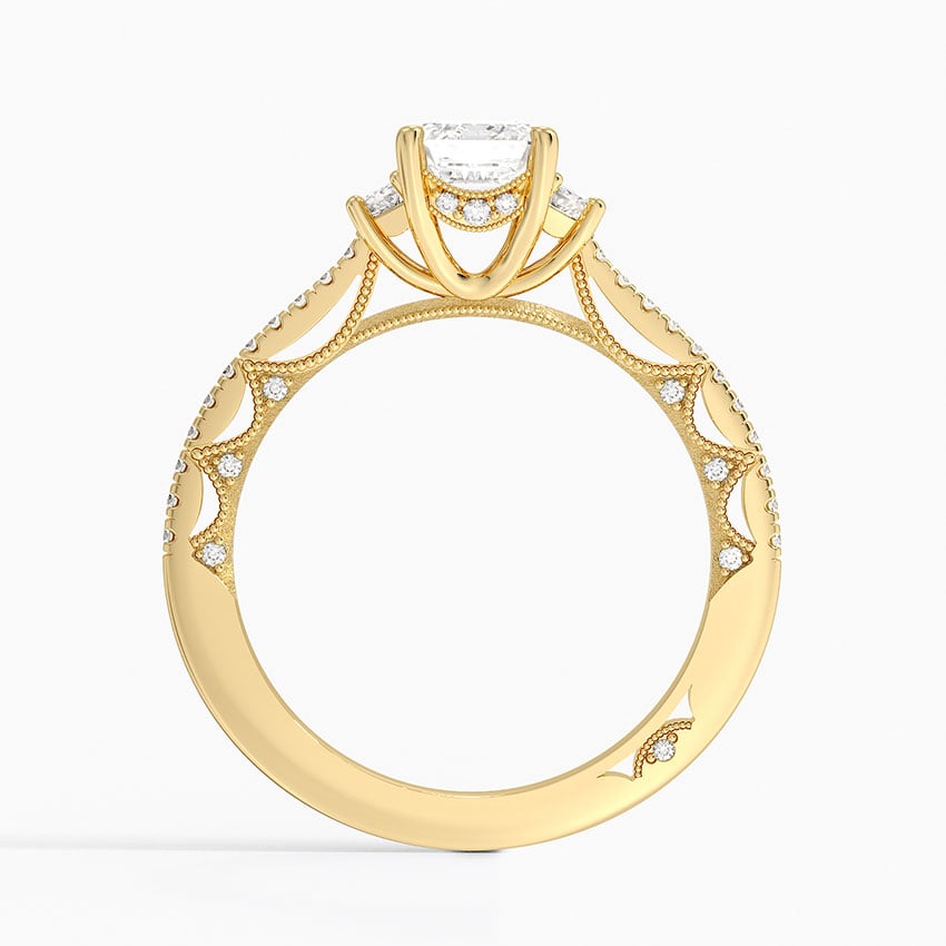 18K Yellow Gold Tacori Lunetta Crescent Pavé Three Stone Diamond Ring