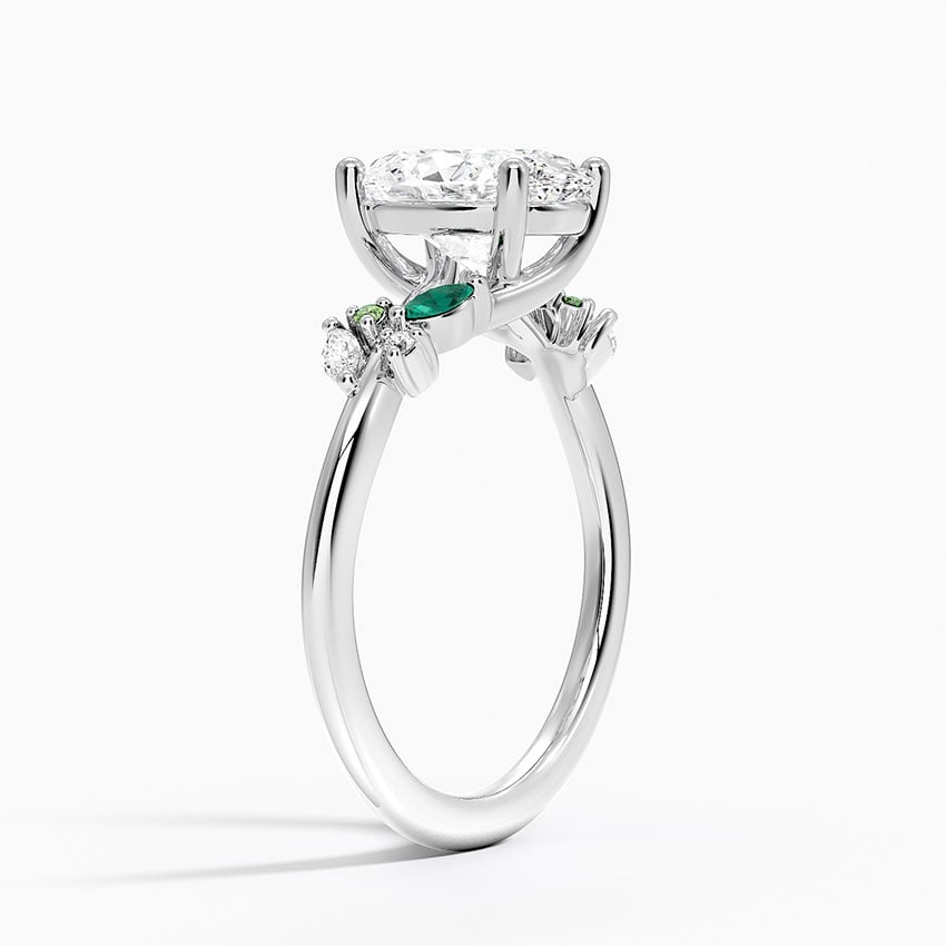 18K White Gold Arden Diamond Ring with Lab Emerald Accents