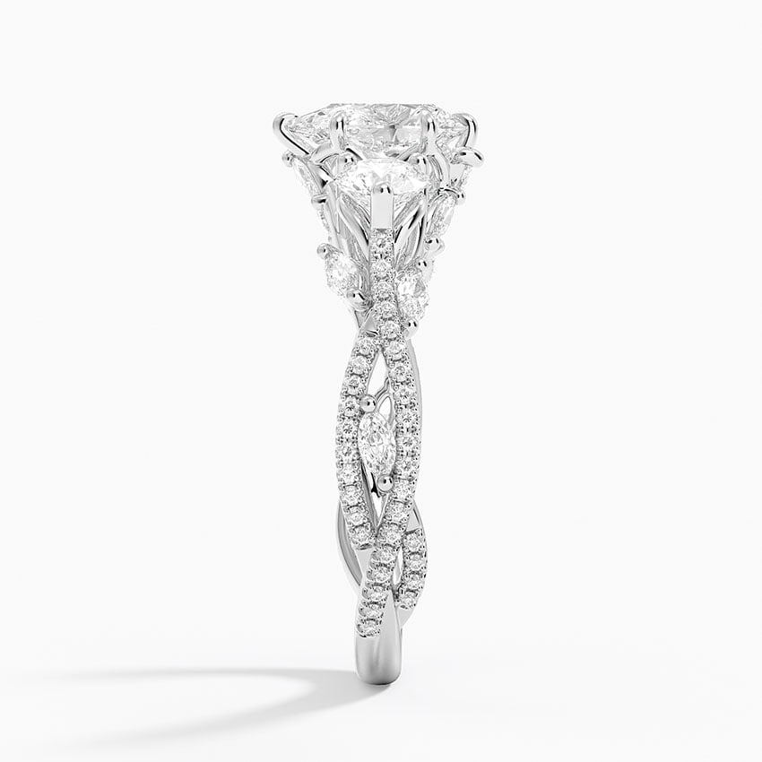 Luxe Secret Garden Three Stone Diamond Engagement Ring in 18K White Gold
