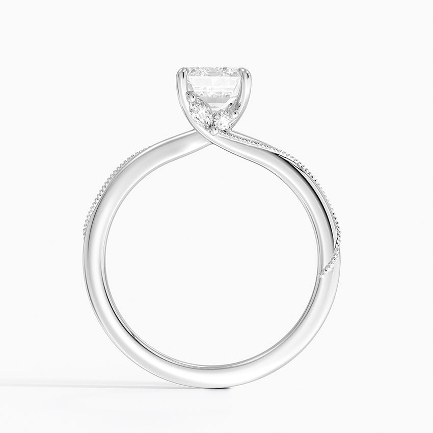 18K White Gold Adorned Camellia Milgrain Diamond Ring