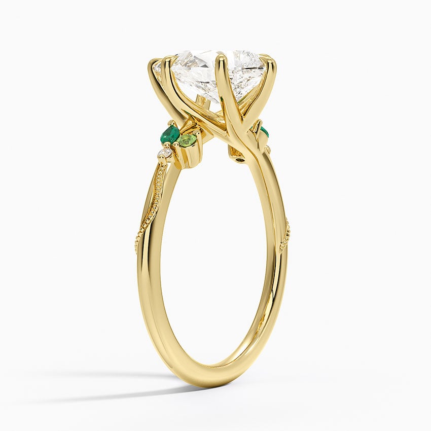 Camellia Milgrain Green Gemstone and Diamond Ring