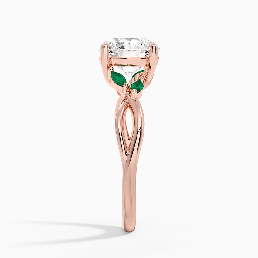 14K Rose Gold Willow Ring With Lab Emerald Accents, large side view