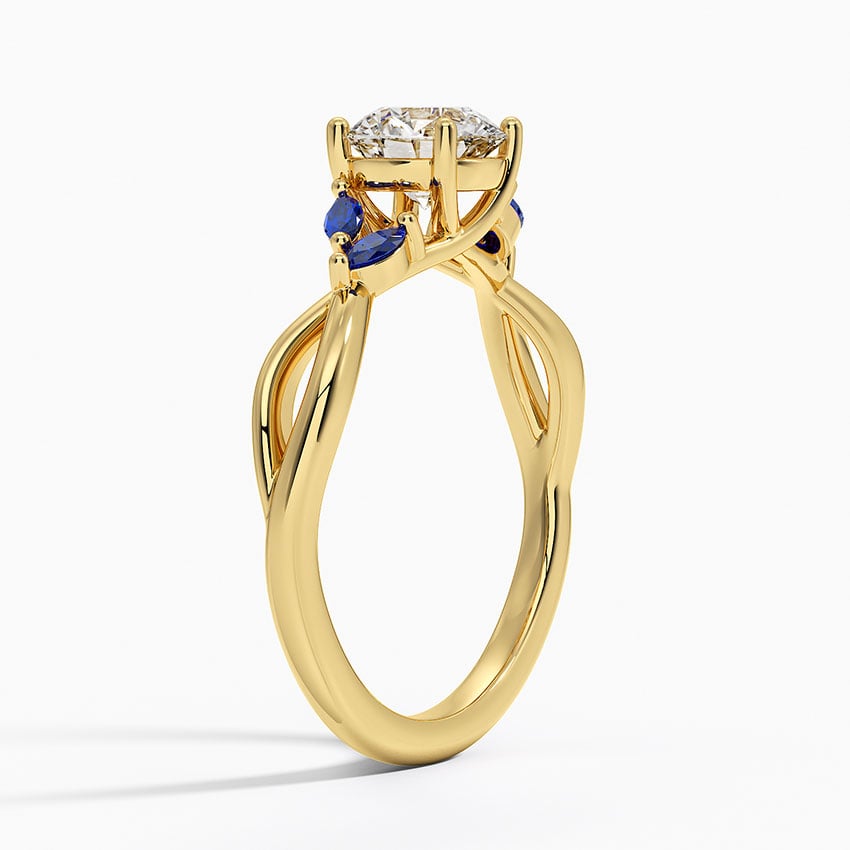 18KY Moissanite Willow Ring With Sapphire Accents, large top view
