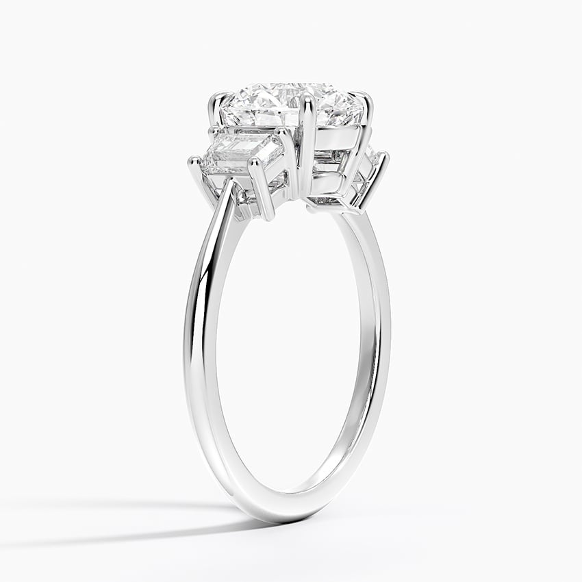 Platinum Embrace Three Stone Trapezoid Diamond Ring