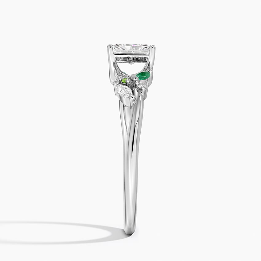 18K White Gold Arden Diamond Ring with Lab Emerald Accents