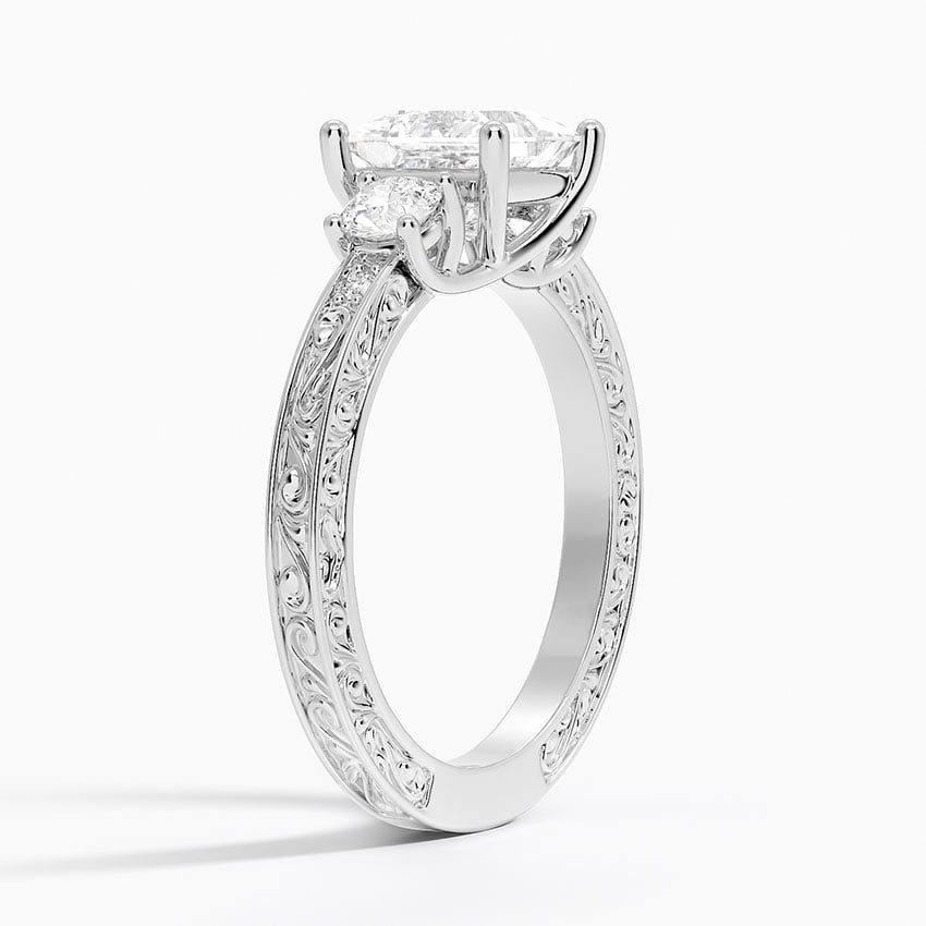18KW Moissanite Antique Scroll Engraved Three Stone Diamond Ring (1/3 ct. tw.), large top view