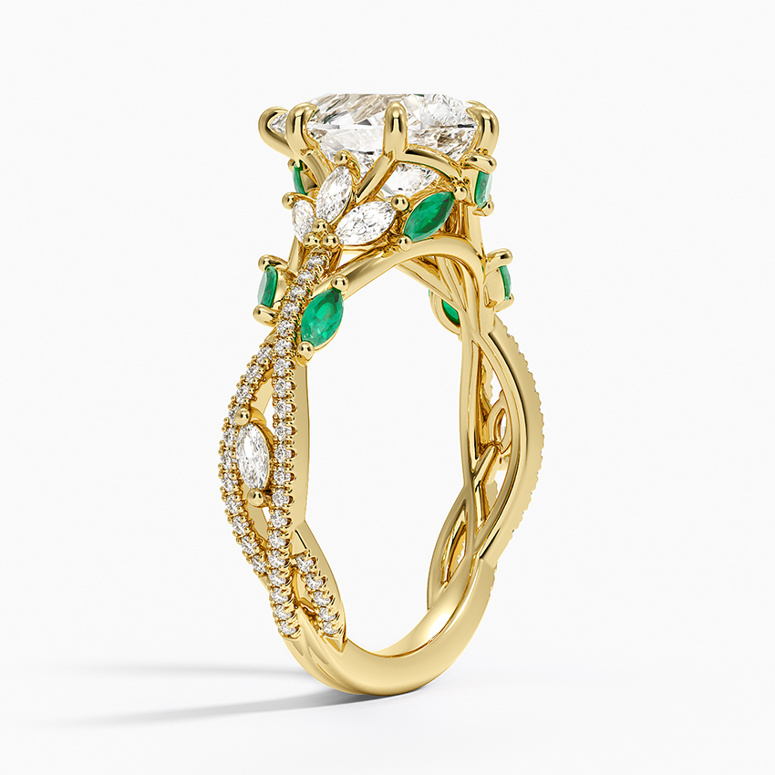 18K Yellow Gold Luxe Secret Garden Lab Emerald and Diamond Ring