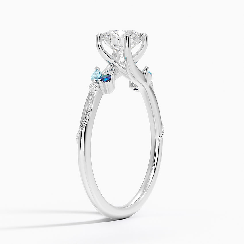 18K White Gold Camellia Indigo Milgrain Ring