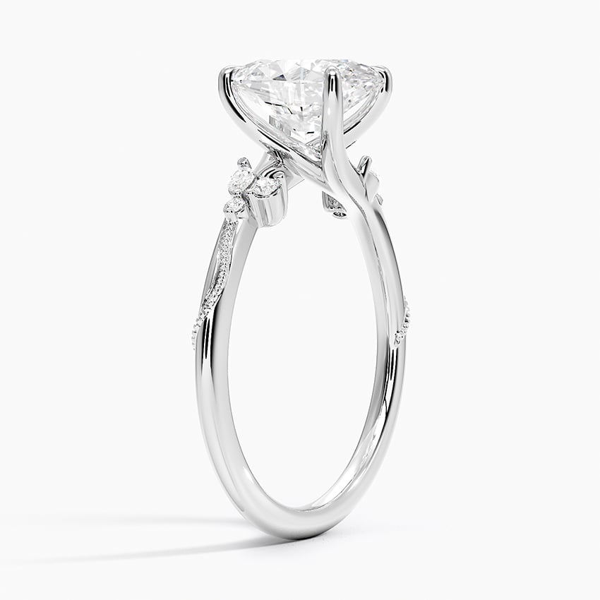 18K White Gold Camellia Milgrain Diamond Ring