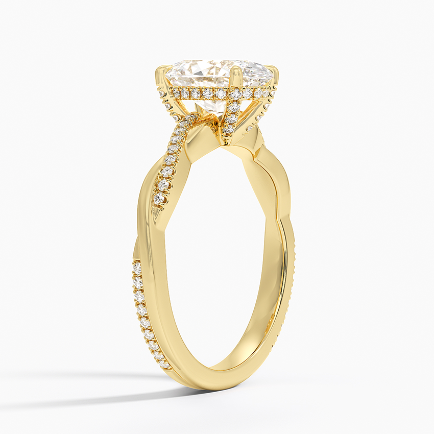 18K Yellow Gold Petite Twisted Vine Hidden Halo Pavé Diamond Ring