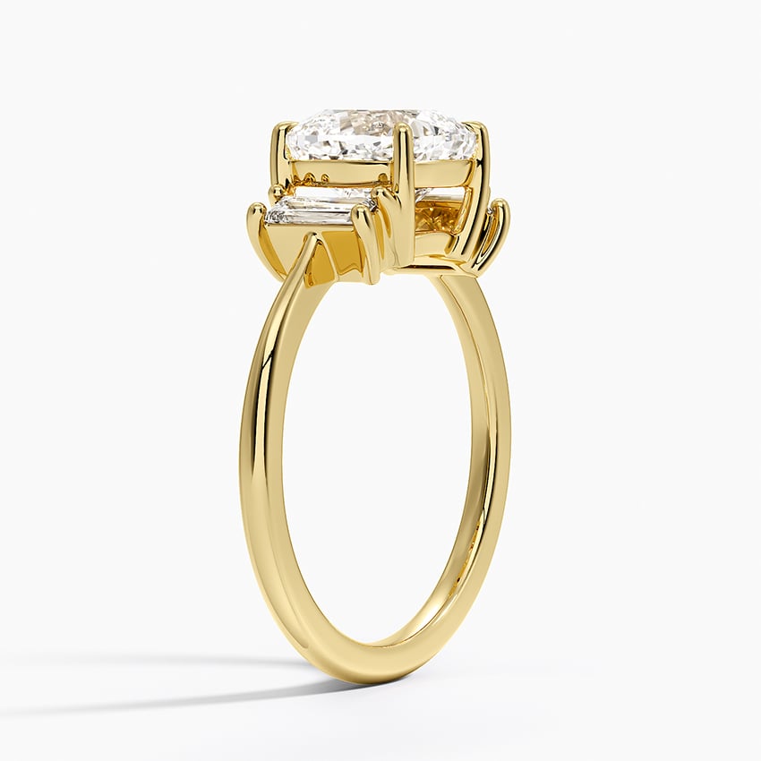 18K Yellow Gold Vertical Baguette Three Stone Diamond Ring