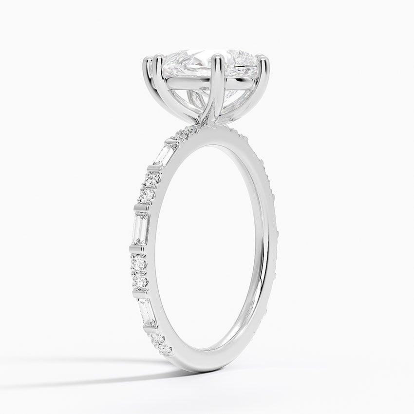18K White Gold Luz Baguette and Round Diamond Ring
