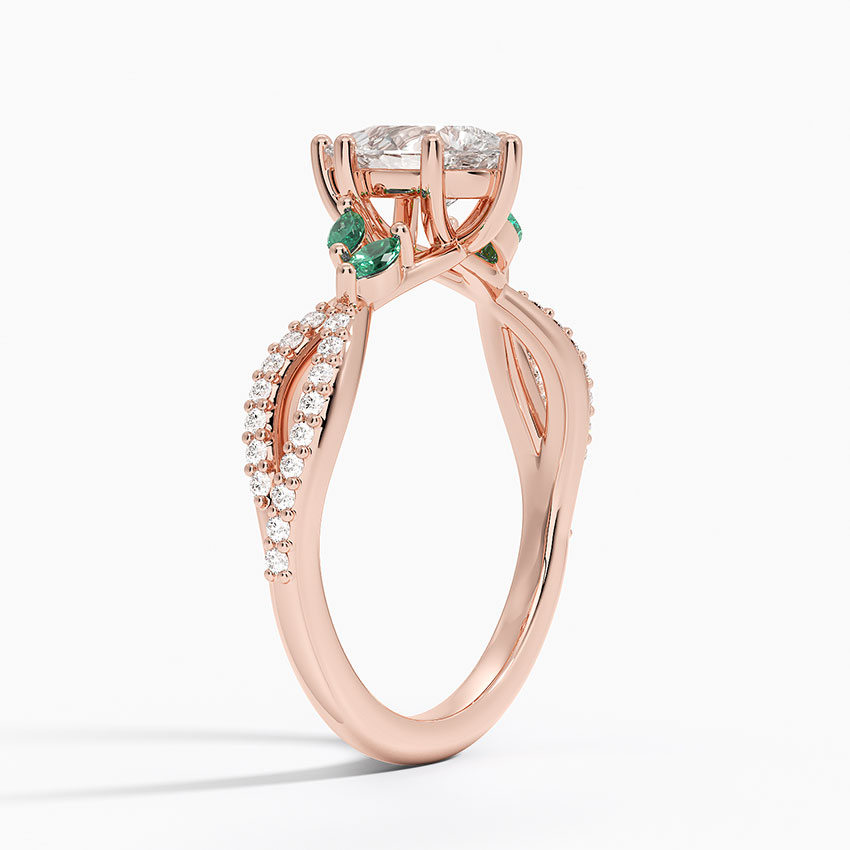 14K Rose Gold Luxe Willow Lab Emerald and Diamond Ring (1/8 ct. tw.)
