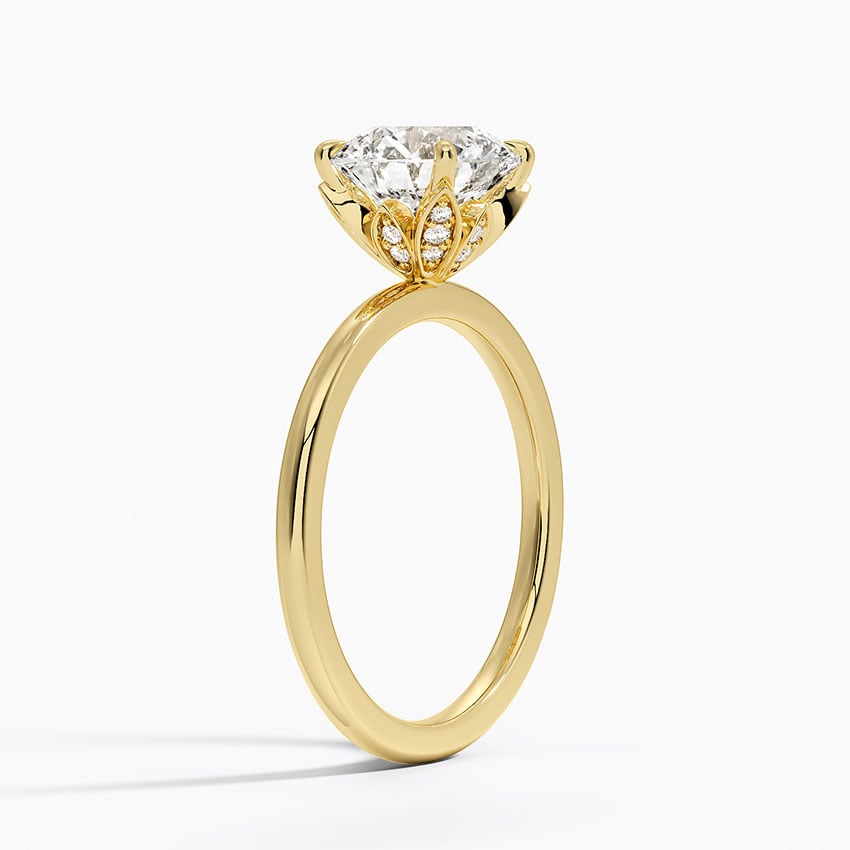 Diamond Accented Petal Prong Engagement Ring