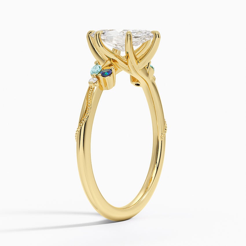 18K Yellow Gold Camellia Indigo Milgrain Ring
