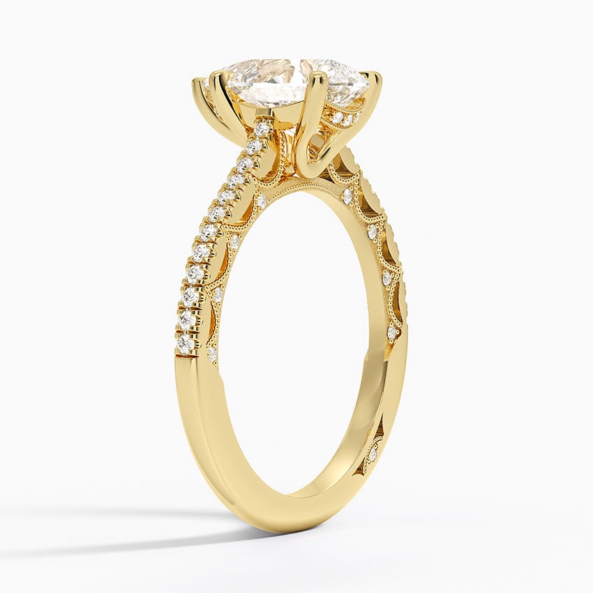 18K Yellow Gold Tacori Lunetta Crescent Cathedral Diamond Ring