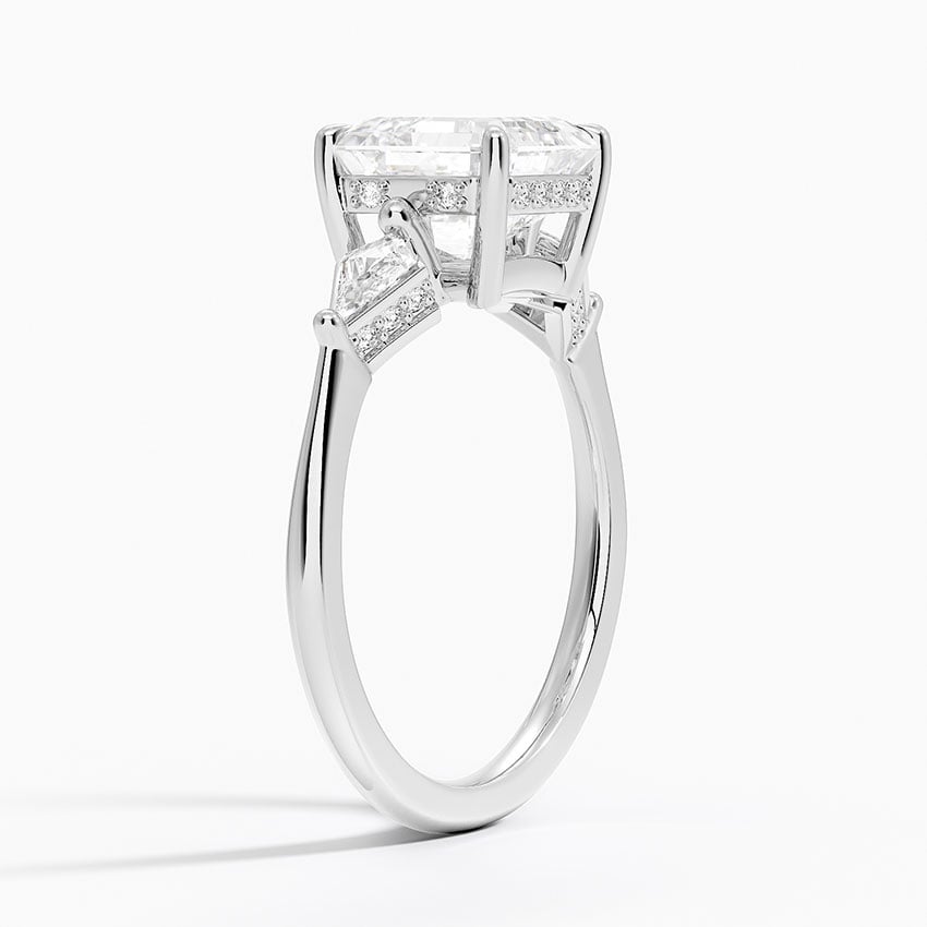 Three Stone Kite Engagement Ring with Hidden Halo