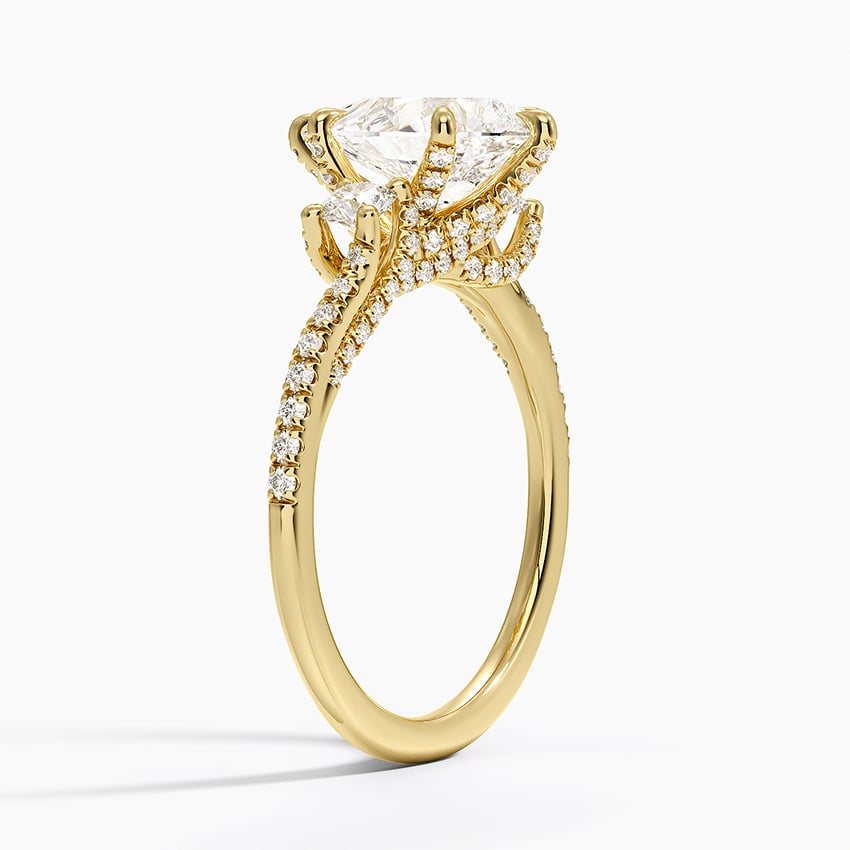 18K Yellow Gold Luxe Delilah Three Stone Pave Diamond Ring