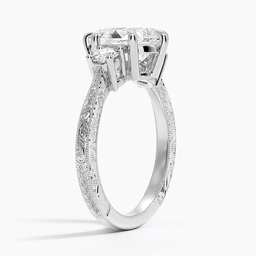 18K White Gold Elsie Three Stone Engraved Diamond Ring (1/3 ct. tw.)