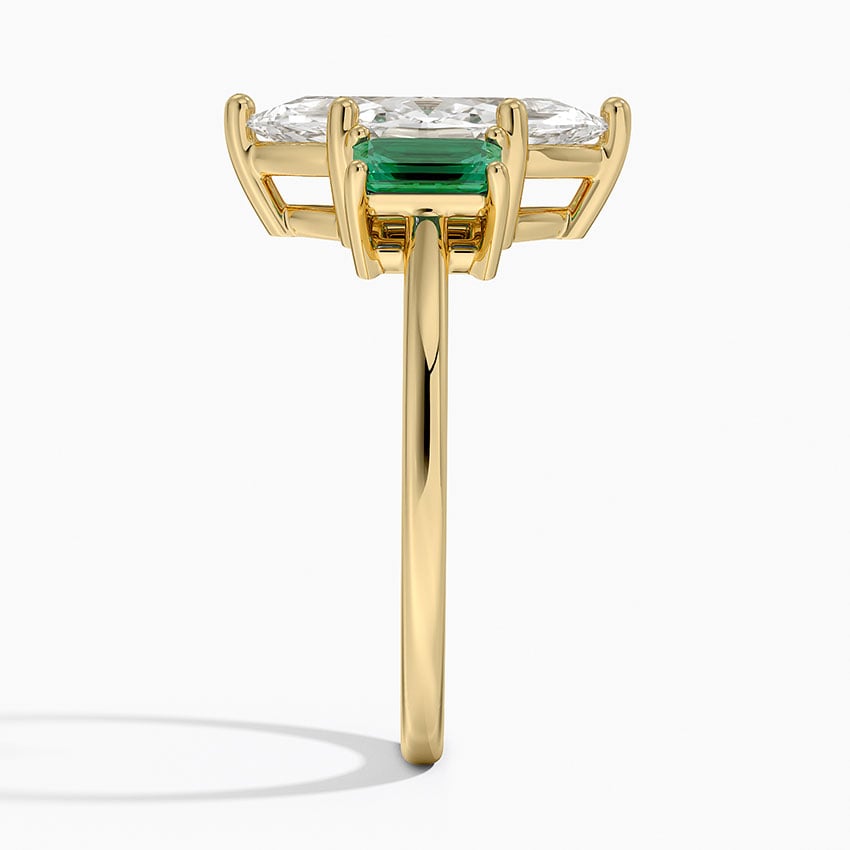 18K Yellow Gold Luxe Rhiannon Three Stone Lab Emerald Ring