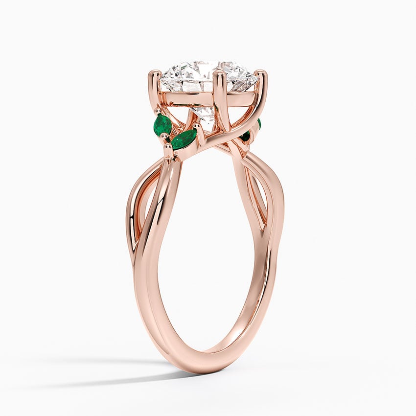 14K Rose Gold Willow Ring With Lab Emerald Accents, large side view
