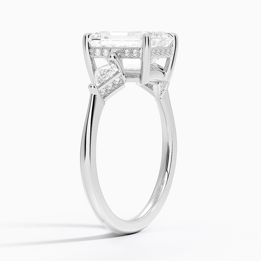 Three Stone Kite Engagement Ring with Hidden Halo