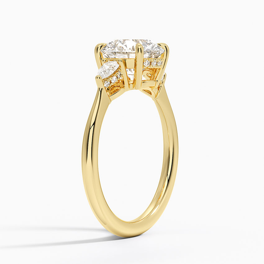 18K Yellow Gold Adorned Petite Opera Three Stone Diamond Ring