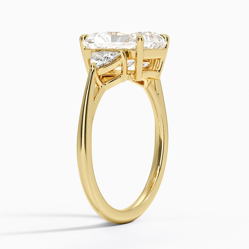 18K Yellow Gold Luxe Trillion Cut Three Stone Diamond Ring