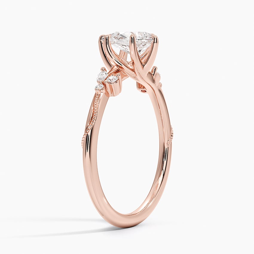 14K Rose Gold Camellia Milgrain Diamond Ring