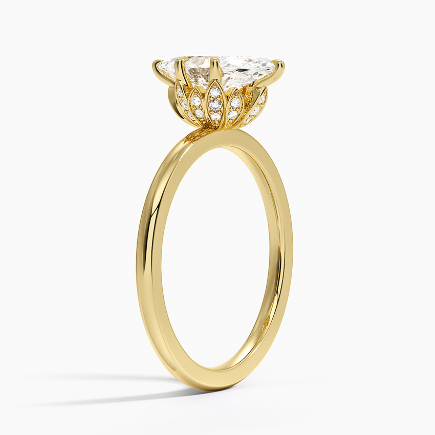 18K Yellow Gold Petal Six Prong Diamond Ring