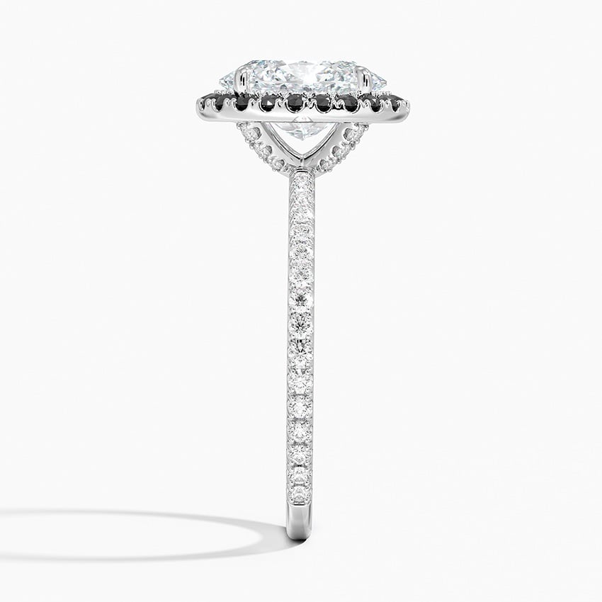 18K White Gold Waverly Halo Diamond Ring with Black Diamond Accents