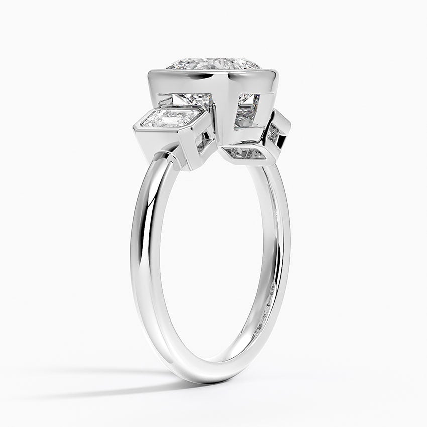 18K White Gold Rhiannon Bezel Three Stone Diamond Ring