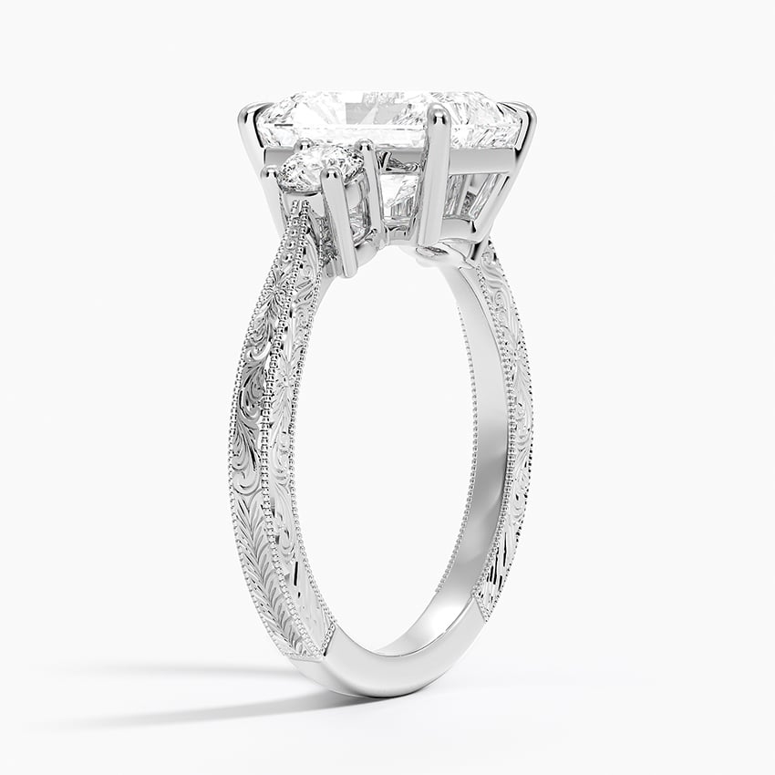 Platinum Elsie Three Stone Engraved Diamond Ring (1/3 ct. tw.)
