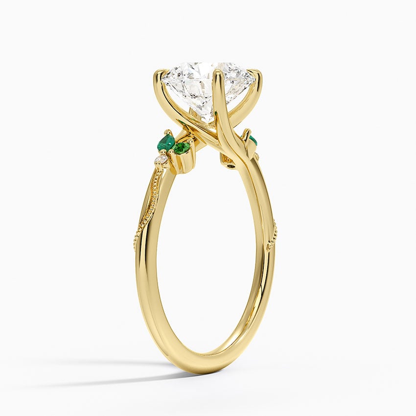 Camellia Milgrain Green Gemstone and Diamond Ring