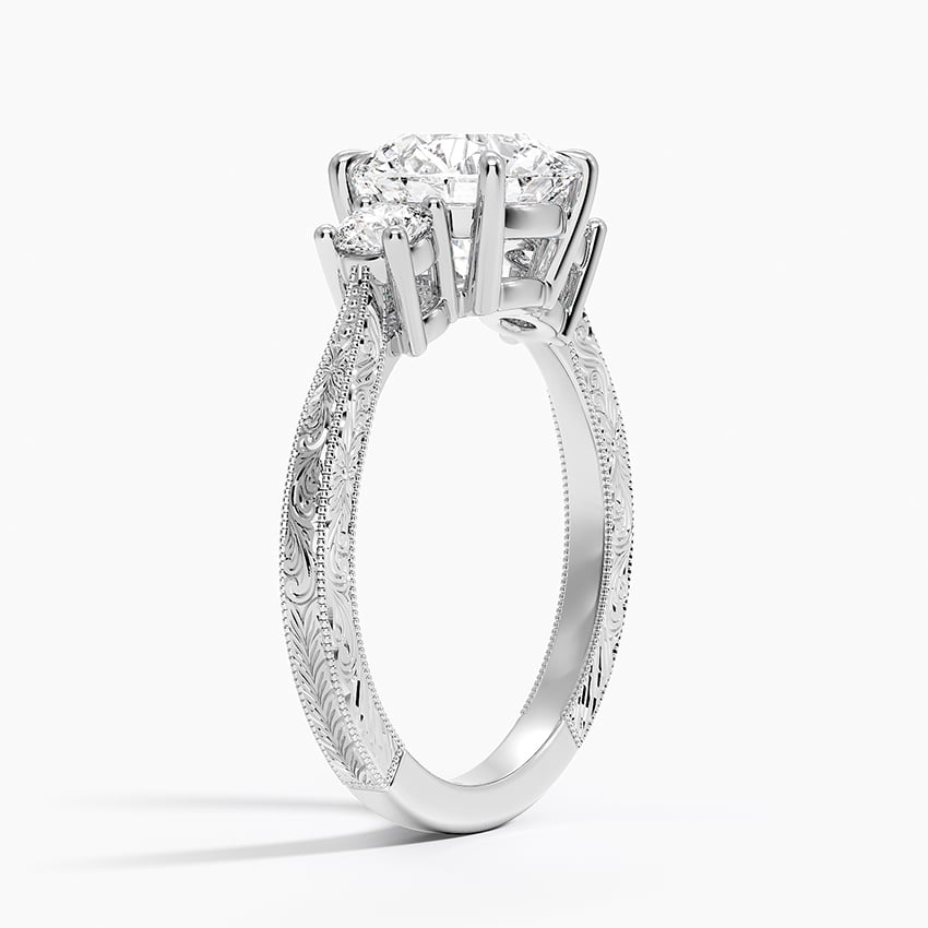 Platinum Elsie Three Stone Engraved Diamond Ring (1/3 ct. tw.)