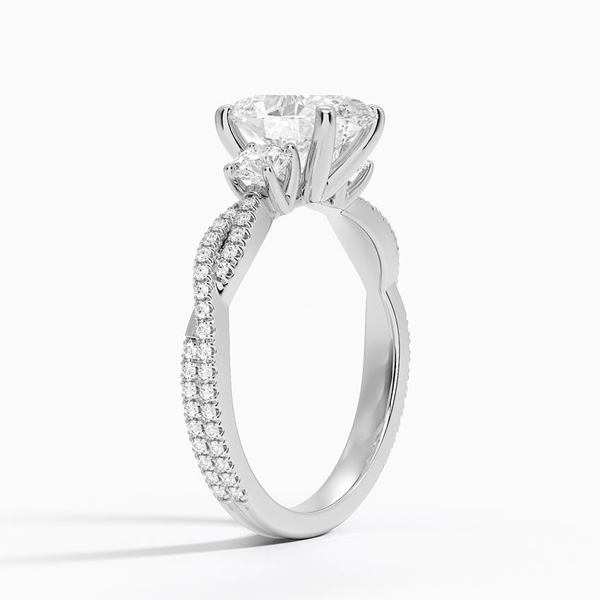18K White Gold Luxe Three Stone Petite Twisted Vine Diamond Ring