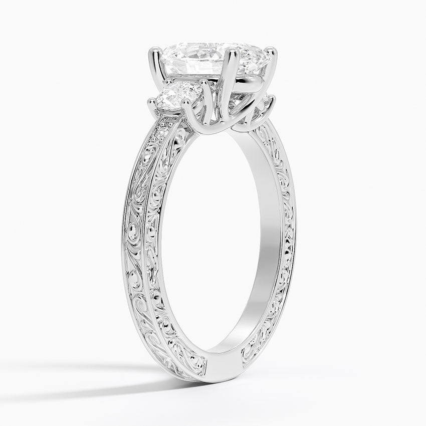 Three Stone Filigree Ring - Antique Scroll
