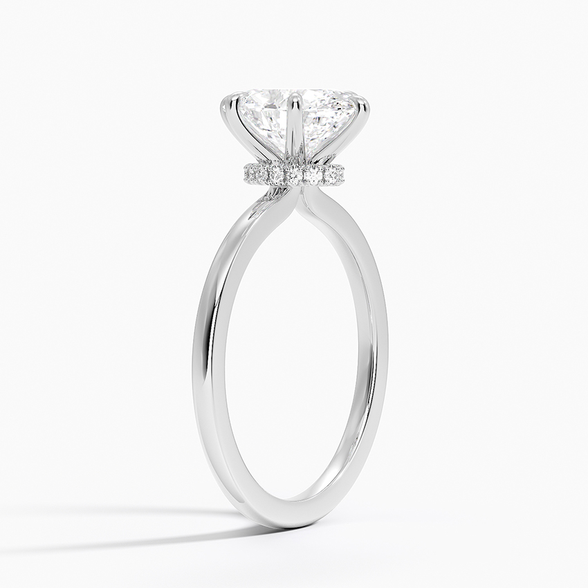 18K White Gold Secret Halo Six-Prong Diamond Ring